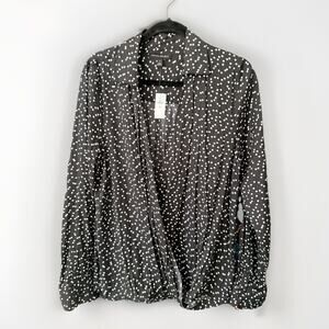 NWT!! Banana Republic Black White Polka Dot Faux Wrap Long Sleeve Blouse Tall L